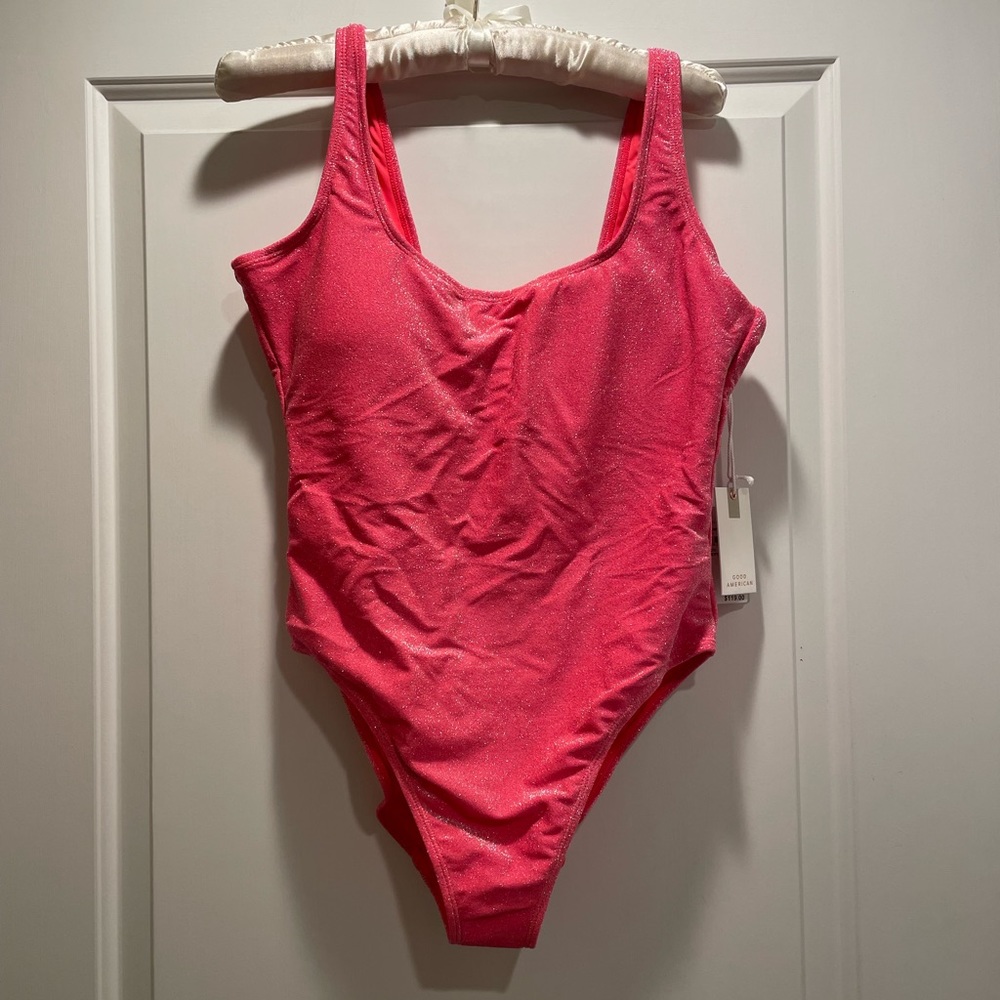 NWT Good American Sparkle Modern Tank One Piece in Fiery Coral